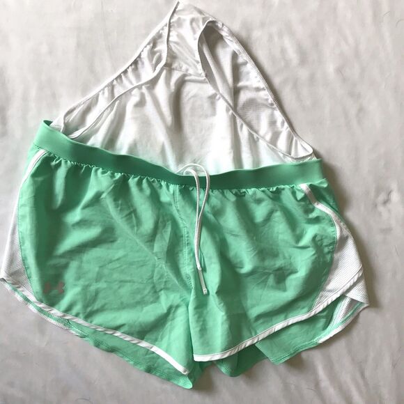 Under Armour Heatgear Shorts Womens Fly By 2.0 Brief Lined Green Loose Sz XL 3” - Picture 8 of 13